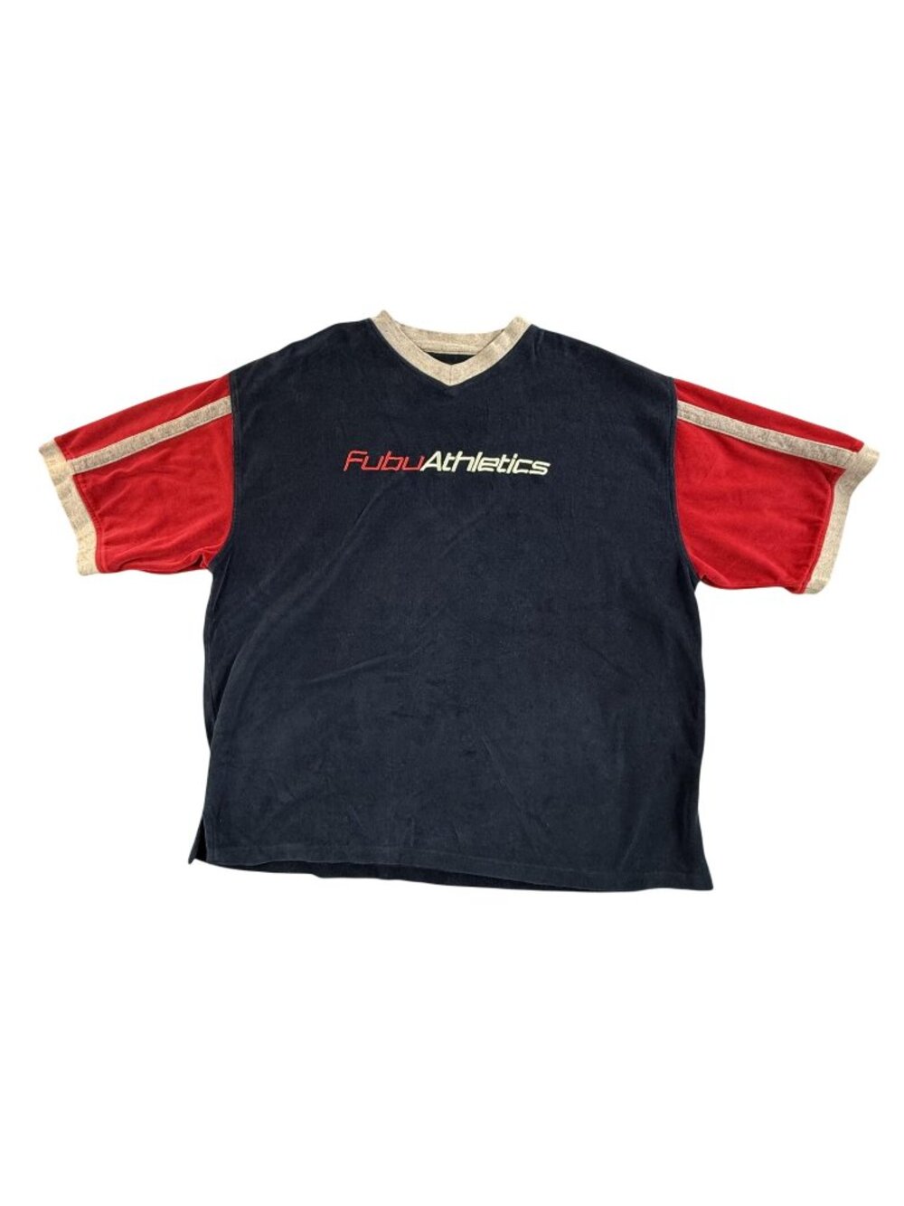 Vintage Fubu Athletics Shirt Mens 2XL Blue Red Colorblock V-Neck Knit Streetwear